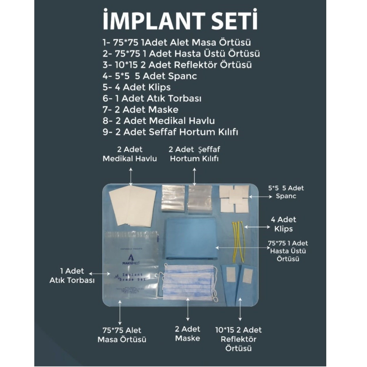 50 Paket Cerrahi Implant Örtü Seti 